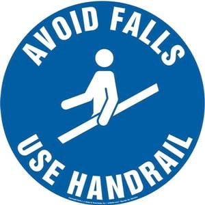 Avoid Falls, Use Handrail Sign with Icon - Round