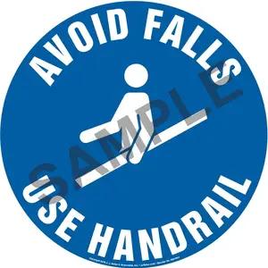 Avoid Falls, Use Handrail Sign with Icon - Round