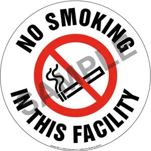 No Smoking In This Facility Sign with Icon - Round