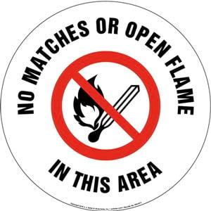 No Match or Open Flame In This Area Sign with Icon - Round