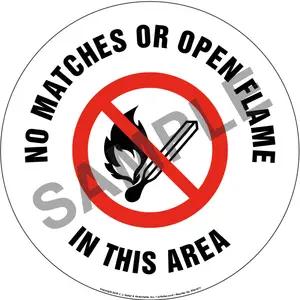 No Match or Open Flame In This Area Sign with Icon - Round