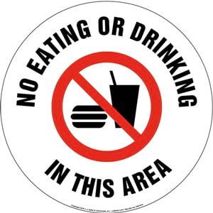 No Eating Or Drinking In This Area Sign with Icon - Round