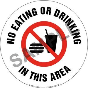 No Eating Or Drinking In This Area Sign with Icon - Round