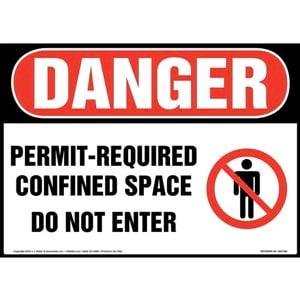 Danger: Permit-Required Confined Space, Do Not Enter Sign with Icons - OSHA