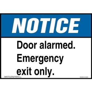 Notice: Door Alarmed, Emergency Exit Only Sign - ANSI