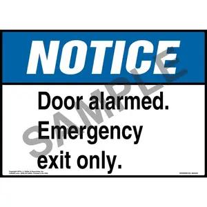 Notice: Door Alarmed, Emergency Exit Only Sign - ANSI