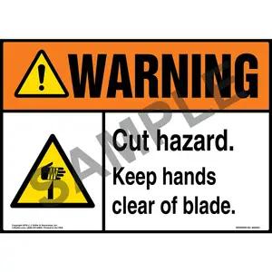 Warning: Cut Hazard, Keep Hands Clear of Blade Sign with Icon - ANSI