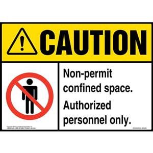 Caution: Non-Permit Confined Space, Authorized Personnel Only Sign with Icon - ANSI