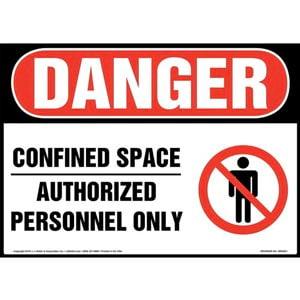Danger: Confined Space, Authorized Personnel Only Sign with Icon - OSHA