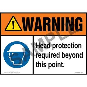 Warning: Head Protection Required Beyond This Point Sign with Icon - ANSI