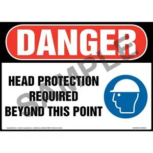 Danger: Head Protection Required Beyond This Point Sign with Icon - OSHA
