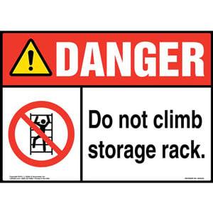 Danger: Do Not Climb Storage Rack Sign with Icon - ANSI