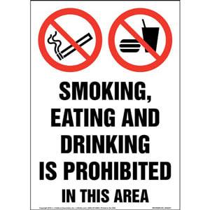 Smoking, Eating And Drinking Is Prohibited In This Area Sign with Icons