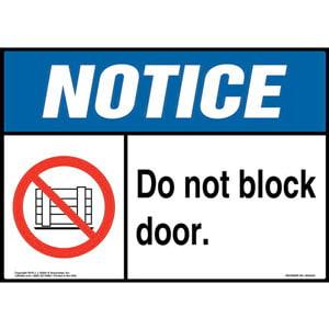 Notice: Do Not Block Door Sign with Icon - ANSI