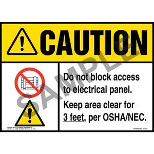 Caution: Do Not Block Electrical Panel, Keep Area Clear For 3 Ft. Sign with Icons - ANSI, Landscape