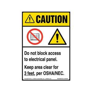Caution: Do Not Block Electrical Panel, Keep Area Clear For 3 Ft. Label with Icons - ANSI