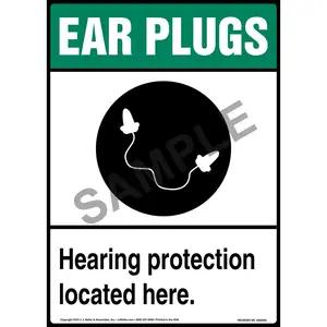 Ear Plugs: Hearing Protection Located Here Sign with Icon