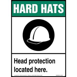 Hard Hat: Head Protection Located Here Sign with Icon