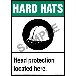 Hard Hat: Head Protection Located Here Sign with Icon