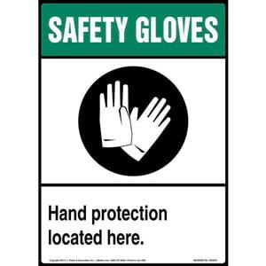 Safety Gloves: Hand Protection Located Here Sign with Icon