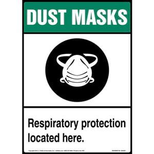 Dust Mask: Respiratory Protection Located Here Sign with Icon