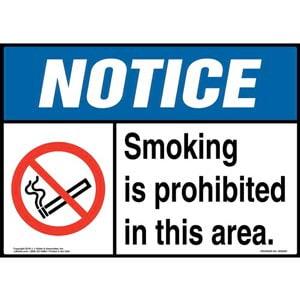 Notice: Smoking Is Prohibited in This Area Sign with Icon - ANSI