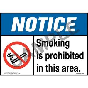Notice: Smoking Is Prohibited in This Area Sign with Icon - ANSI