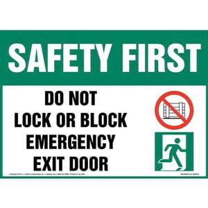 Safety First: Do Not Lock or Block Emergency Exit Door Sign with Icons - OSHA