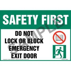 Safety First: Do Not Lock or Block Emergency Exit Door Sign with Icons - OSHA