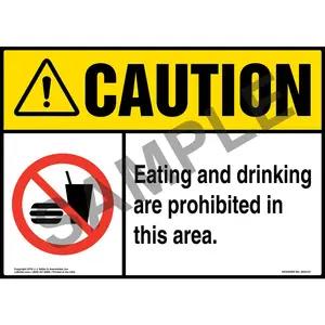 Caution: Eating and Drinking Are Prohibited in This Area Sign with Icon - ANSI