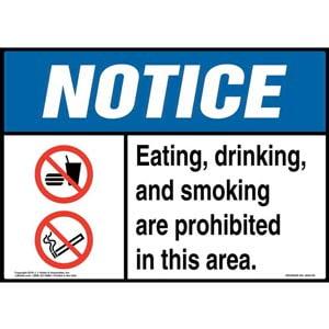 Notice: Eating, Drinking, and Smoking Are Prohibited in This Area Sign with Icons - ANSI