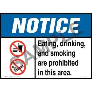 Notice: Eating, Drinking, and Smoking Are Prohibited in This Area Sign with Icons - ANSI