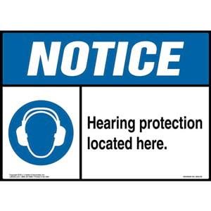 Notice: Hearing Protection Located Here Sign with Icon - ANSI
