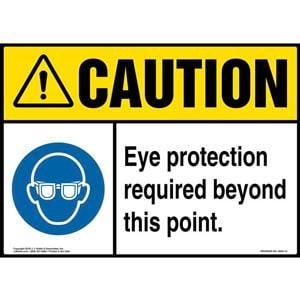 Caution: Eye Protection Required Beyond This Point Sign with Icon - ANSI