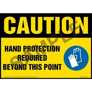 Caution: Hand Protection Required Beyond This Point Sign with Icon - OSHA