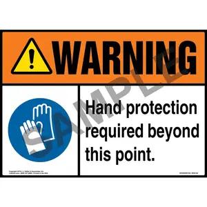Warning: Hand Protection Required Beyond This Point Sign with Icon - ANSI