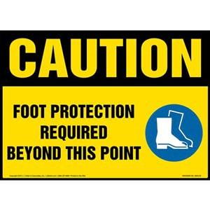 Caution: Foot Protection Required Beyond This Point Sign with Icon - OSHA