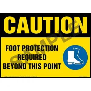 Caution: Foot Protection Required Beyond This Point Sign with Icon - OSHA