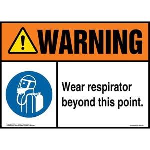 Warning: Wear Respirator Beyond This Point Sign with Icon - ANSI