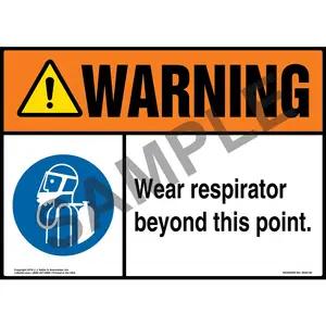 Warning: Wear Respirator Beyond This Point Sign with Icon - ANSI