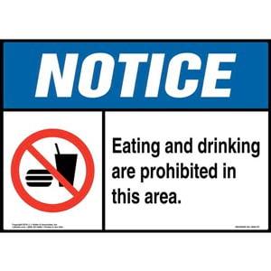 Notice: Eating and Drinking Are Prohibited in This Area Sign with Icon - ANSI