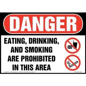 Danger: Eating, Drinking, and Smoking Are Prohibited in This Area Sign with Icons - OSHA