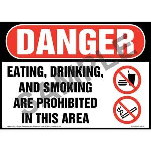 Danger: Eating, Drinking, and Smoking Are Prohibited in This Area Sign with Icons - OSHA