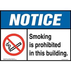 Notice: Smoking Is Prohibited in This Building Sign with Icon - ANSI