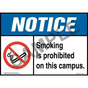 Notice: Smoking Is Prohibited on This Campus Sign with Icon - ANSI