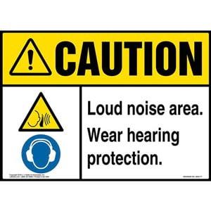 Warning: Loud Noise Area, Wear Hearing Protection Sign with Icons - ANSI