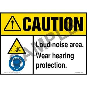 Warning: Loud Noise Area, Wear Hearing Protection Sign with Icons - ANSI