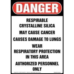 Danger: Respirable Crystalline Silica Sign - OSHA, Long Format