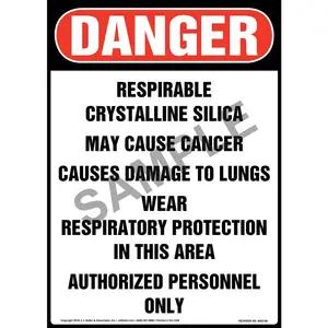 Danger: Respirable Crystalline Silica Sign - OSHA, Long Format