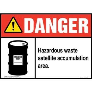 Danger: Hazardous Waste Satellite Accumulation Area Sign with Icon - ANSI